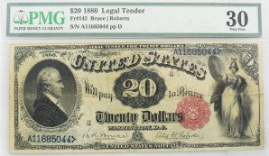 PMG 1880 $20 Legal Tender FR142 Bruce/Roberts VF30