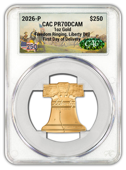 2026-P Freedom Ringing Liberty Bell 1 oz Gold Coin CAC PR70 Battlefield