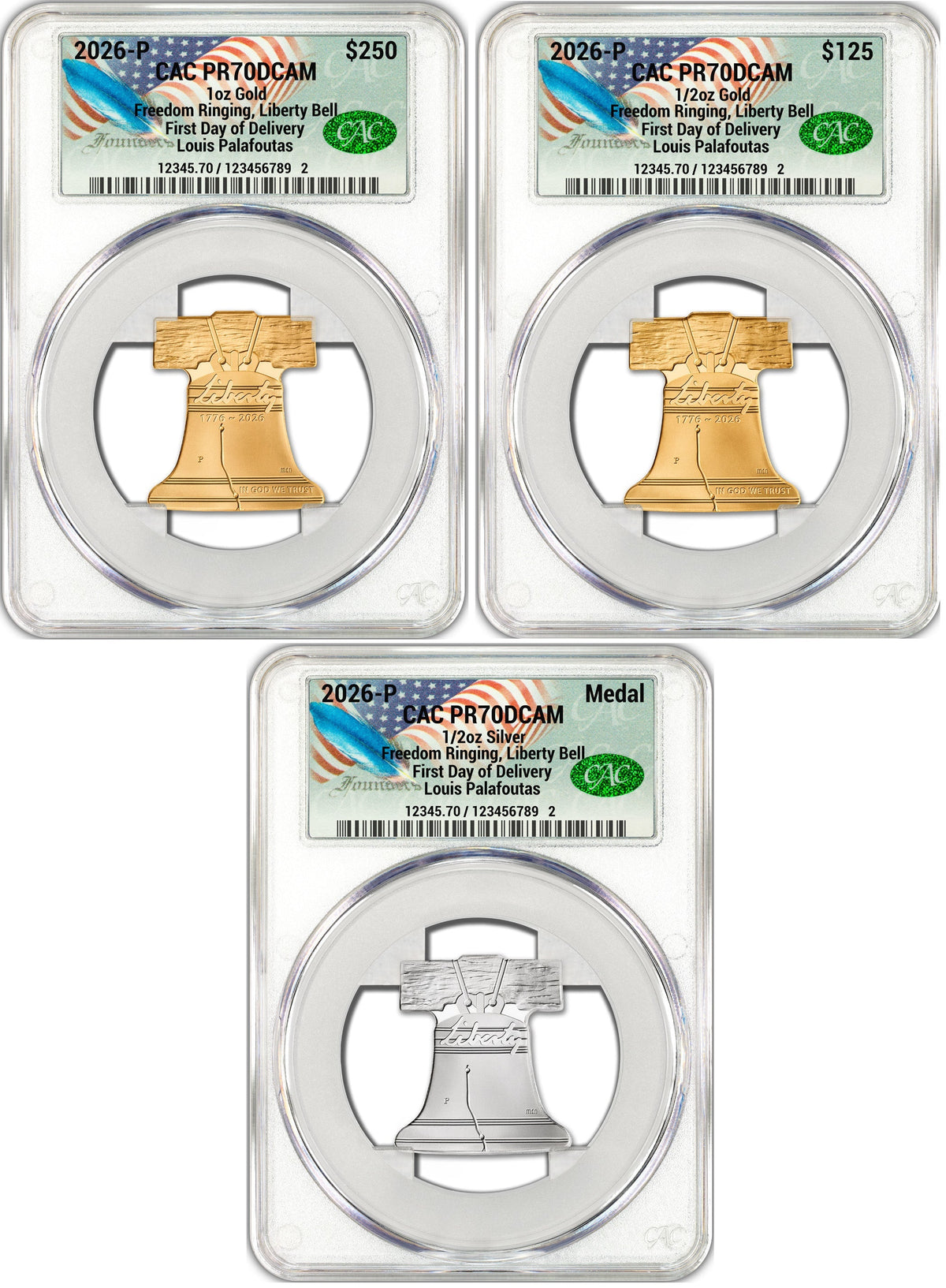 2026-P Freedom Ringing Liberty Bell 3-Coin Set FDD CAC PR70 Founders