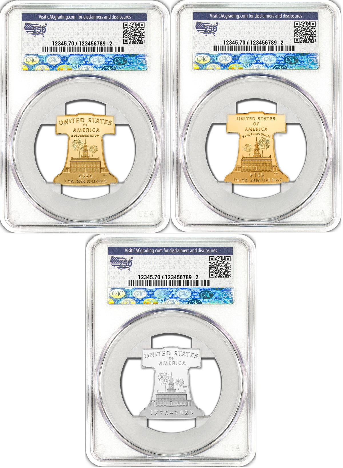 2026-P Freedom Ringing Liberty Bell 3-Coin Set FDD CAC PR69 Battlefield