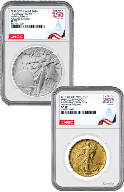 2026-W Gold Walking Liberty Half & Silver Medal Set AR NGC SP70 Congress