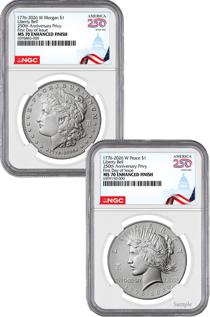 2026-W Morgan and Peace Dollar Enhanced 2-Coin Set NGC MS70 FDI Congress 250 Label