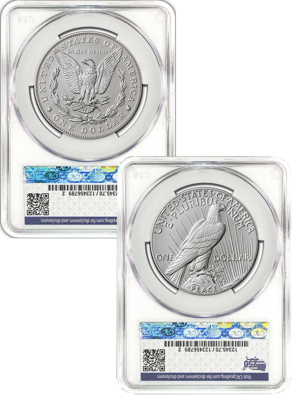 2026-W Morgan and Peace Dollar Enhanced 2-Coin Set CAC MS70 FDD Battlefield Label