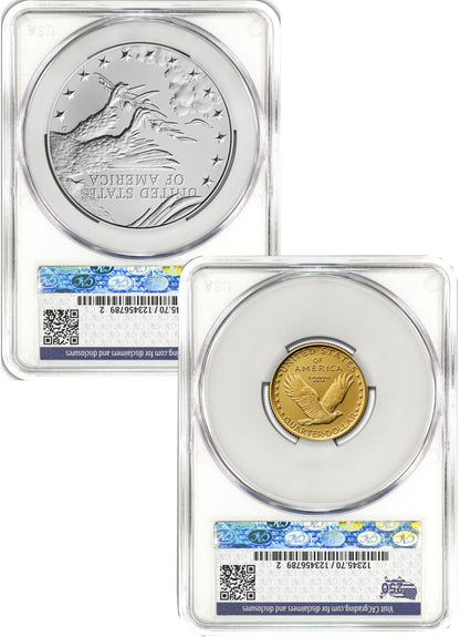 2026 Best of Mint 1916 Gold Standing Liberty Quarter & Silver Medal Set AD CAC SP70/MS70 Battlefield