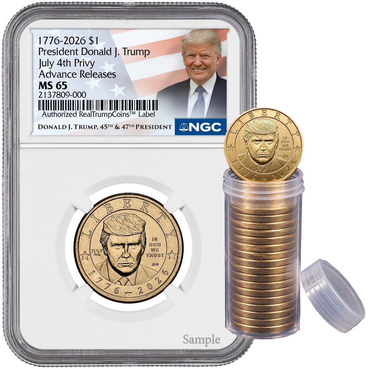 2026 President Donald J. Trump Semiquincentennial Dollar July 4th Privy AR NGC MS65 Trump