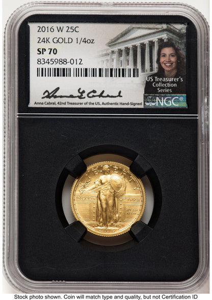 2016-W 25C Standing Liberty 100th Anniversary Gold Centennial Anna Cabral US Treasurer's Collection Series NGC MS70