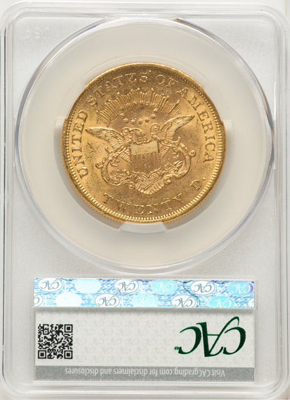 1861 $20 Liberty Double Eagle CACG AU58