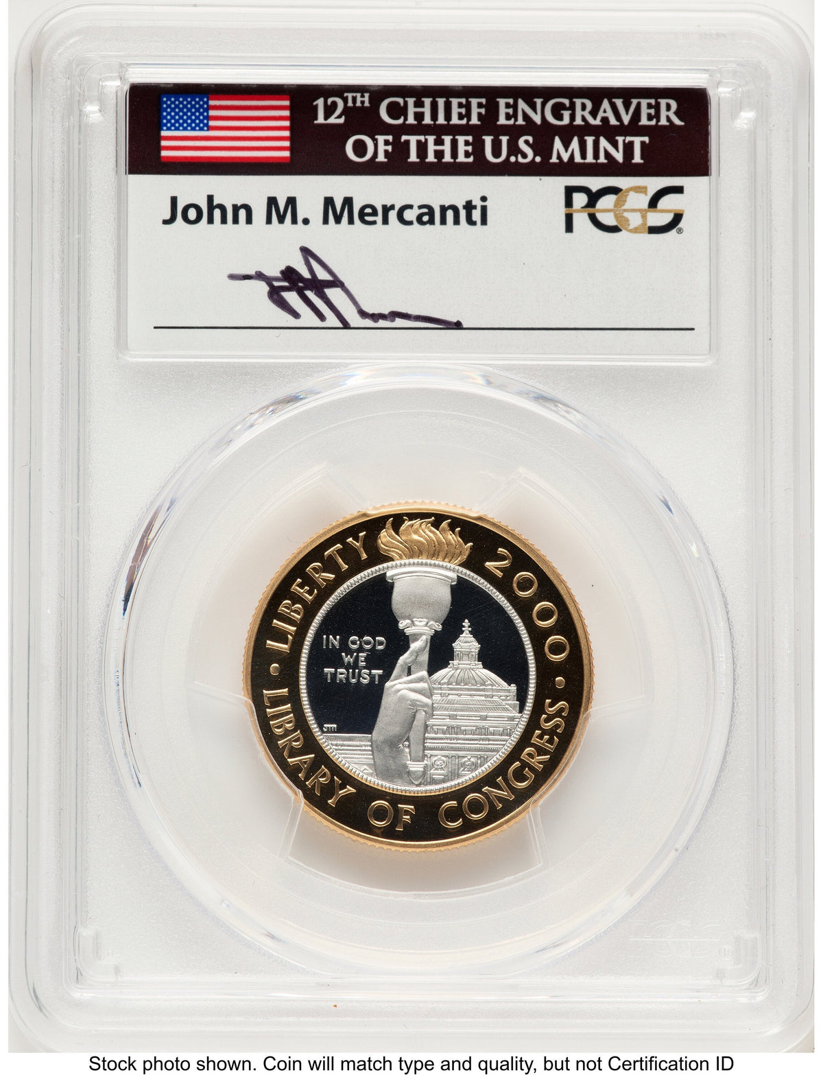 2000-W $10 Library of Congress Bi-Metallic Gold 0.2509 oz and Platinum 0.2509 oz John Proof Commemorative Gold PCGS PR70 Mercanti