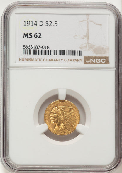 1914-D $2.50 Indian Quarter Eagle NGC MS62