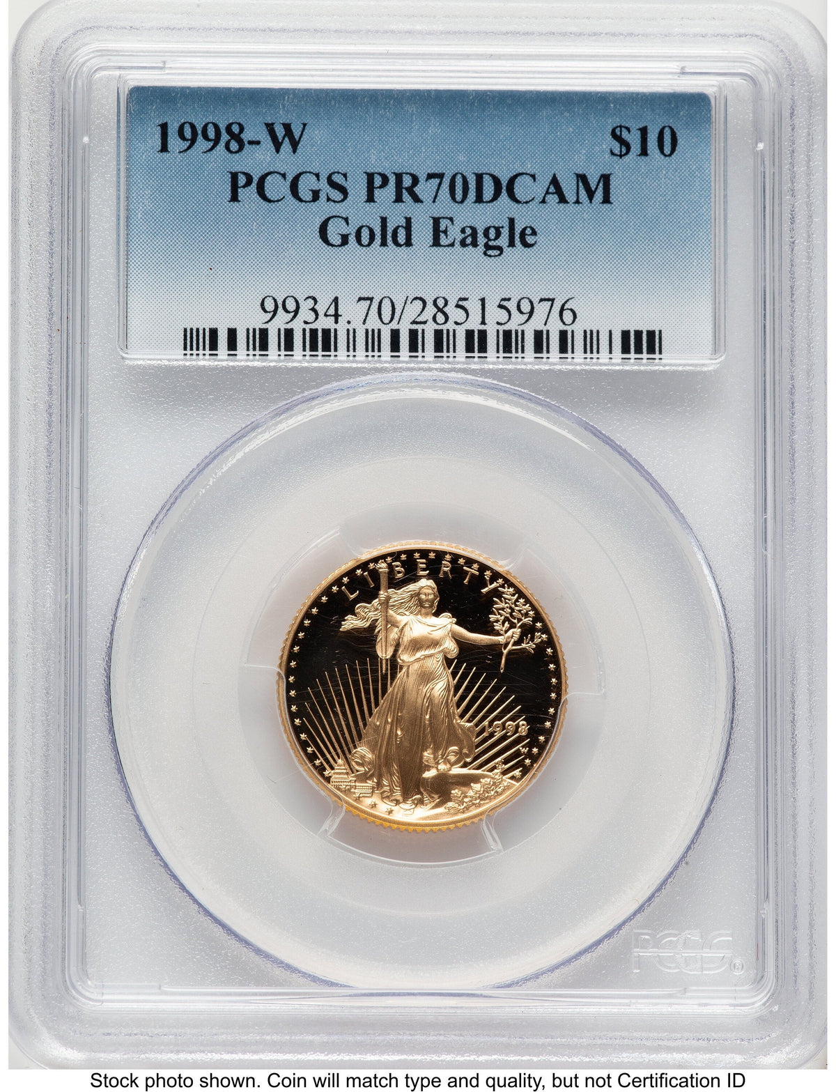 1998-W Proof Gold Eagle 1/4 oz Blue Gradient PCGS PR70