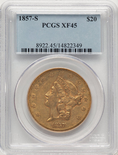 1857-S $20 Liberty Double Eagle PCGS XF45 (507550015)
