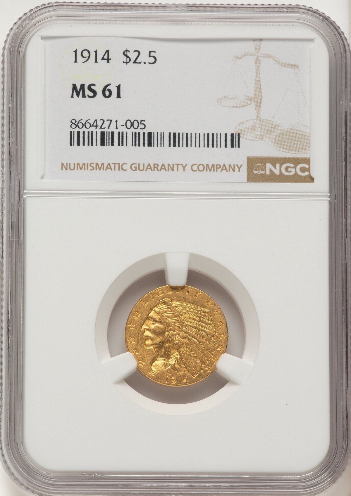 1914 $2.50 Indian Quarter Eagle NGC MS61