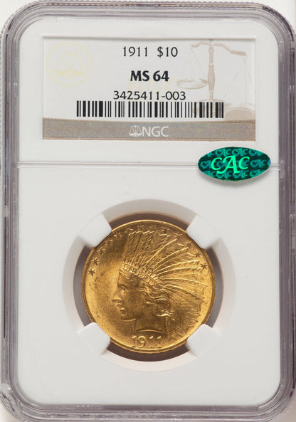1911 $10 CAC Indian Eagle NGC MS64