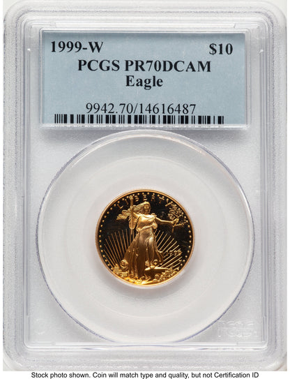 1999-W Proof Gold Eagle 1/4 oz Blue Label PCGS PR70