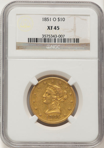 1851-O $10 Liberty Eagle NGC XF45