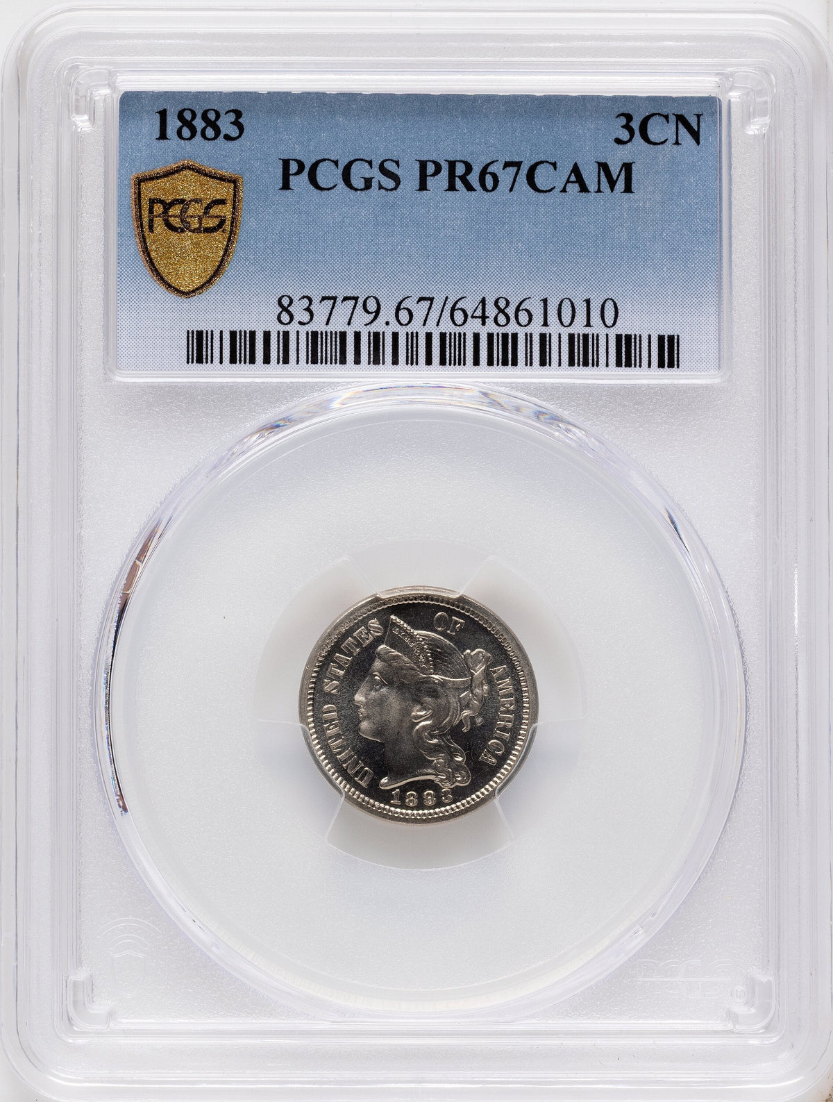 1883 3CN PRCA Proof Three Cent Nickel PCGS PR67