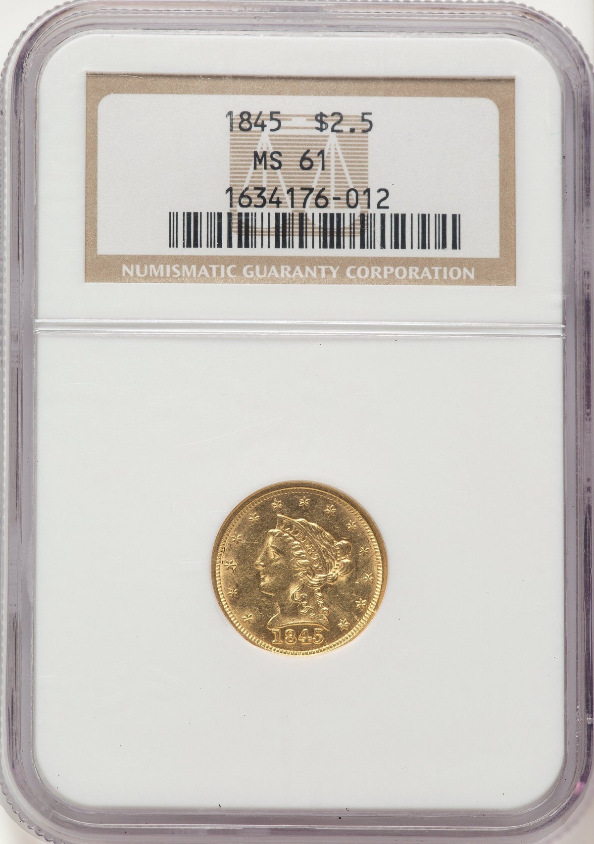 1845 $2.50 Liberty Quarter Eagle NGC MS61
