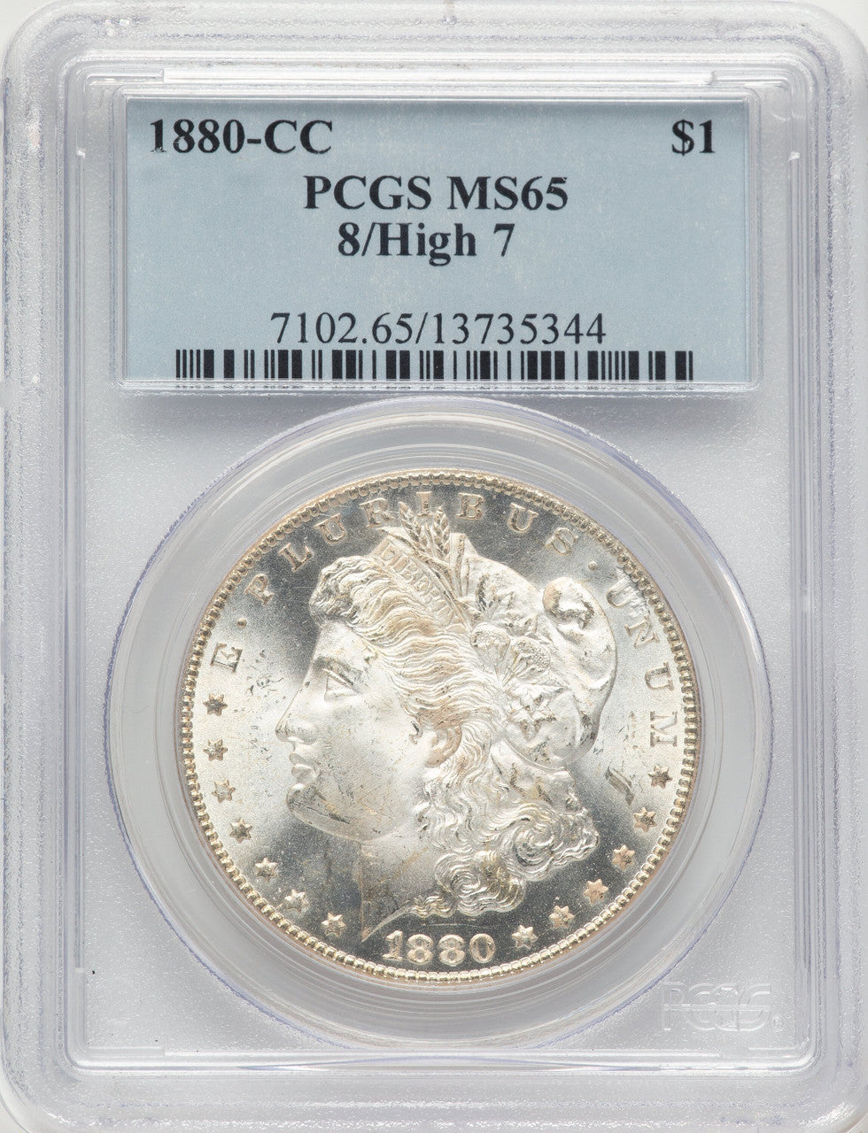 1880-CC 8 Over High 7 Morgan Dollar PCGS MS65