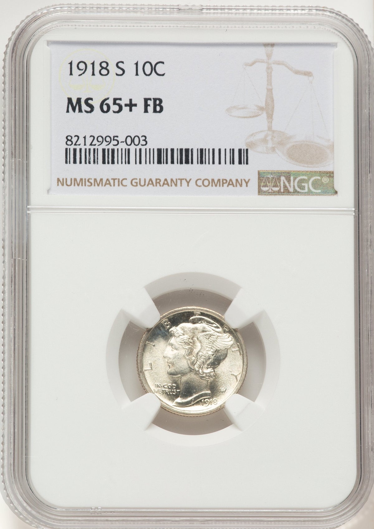 1918-S 10C FB Mercury Dime NGC MS65+