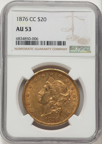 1876-CC $20 Liberty Double Eagle NGC AU53