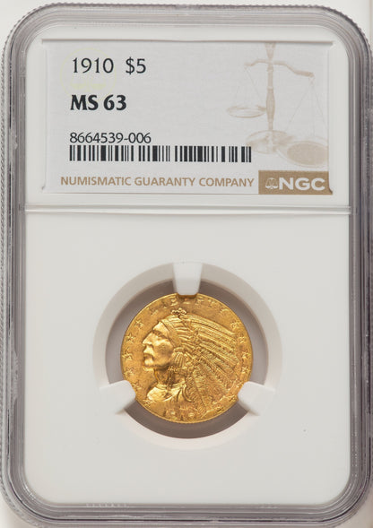 1910 $5 Indian Half Eagle NGC MS63