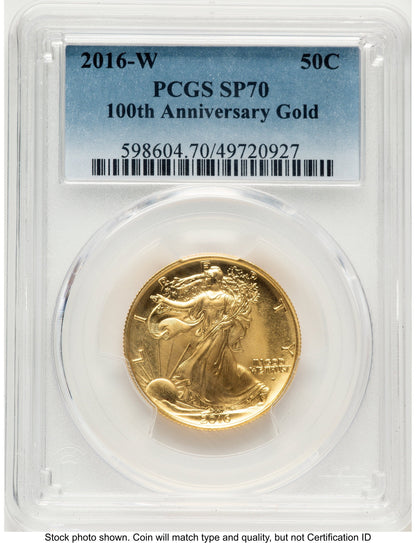 2016-W 50C Walking Liberty 100th Anniversary Gold Centennial Blue Gradient PCGS MS70