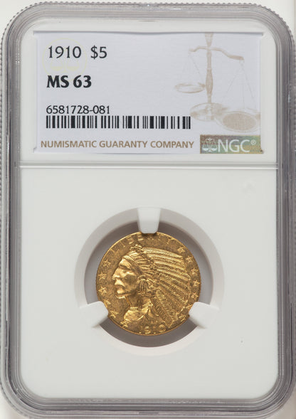1910 $5 Indian Half Eagle NGC MS63