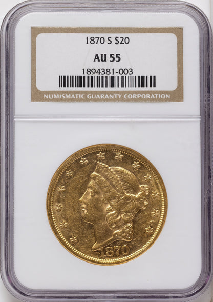 1870-S $20 Liberty Double Eagle NGC AU55