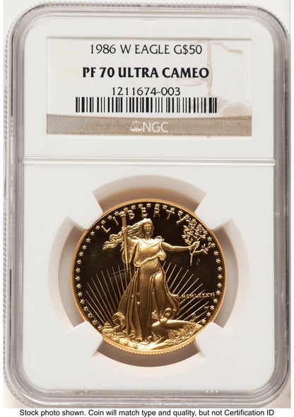 1986-W Proof Gold Eagle 1 oz Brown Label NGC PF70