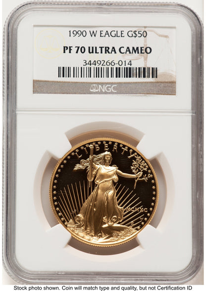 1990-W Proof Gold Eagle 1 oz Brown Label NGC PF70
