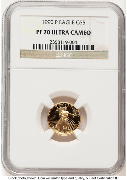 1990-P Proof Gold Eagle 1/10 oz Brown Label NGC PF70