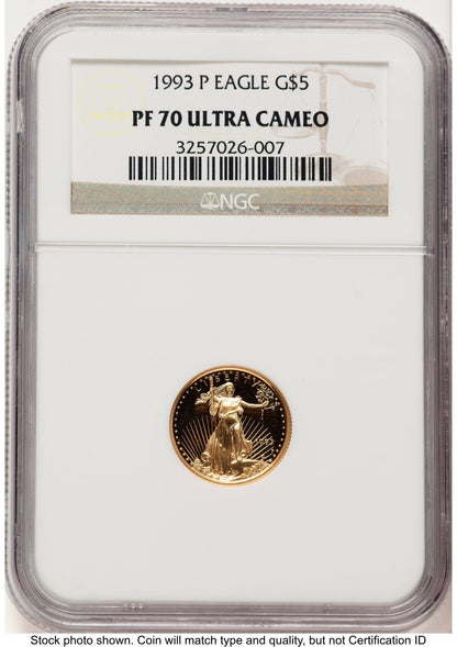 1993-P Proof Gold Eagle 1/10 oz Brown Label NGC PF70