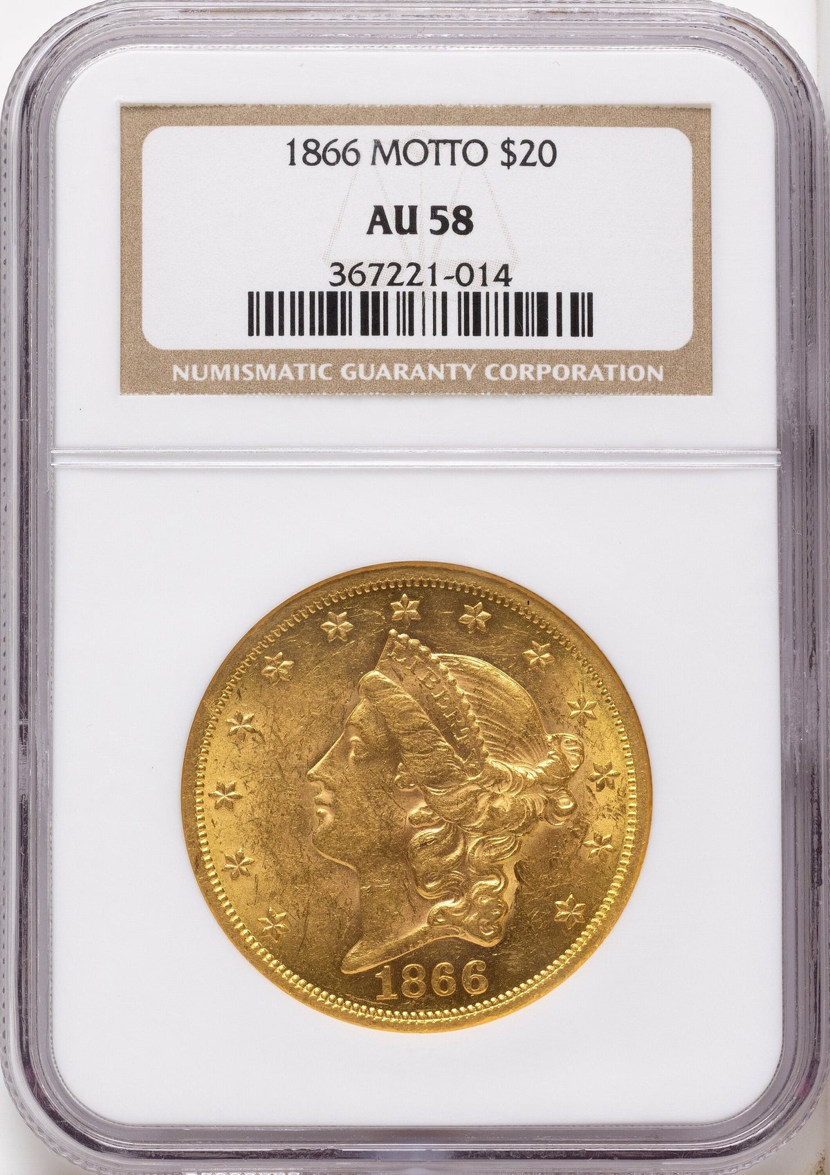 1866 $20 Liberty Double Eagle NGC AU58