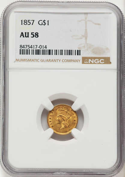 1857 G$1 Gold Dollar NGC AU58