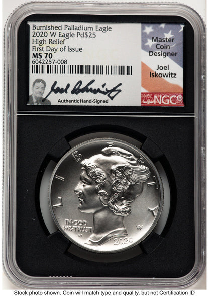 2020-W Palladium Eagle 1 oz Burnished FDI Joel Iskowitz NGC MS70 (521612037)