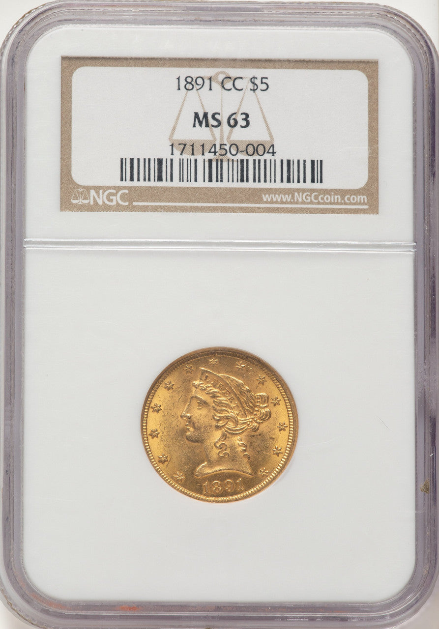 1891-CC $5 Liberty Half Eagle NGC MS63