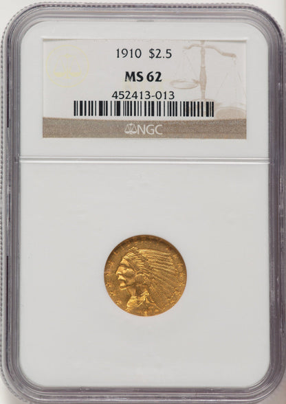 1910 $2.50 Indian Quarter Eagle NGC MS62 (522889001)