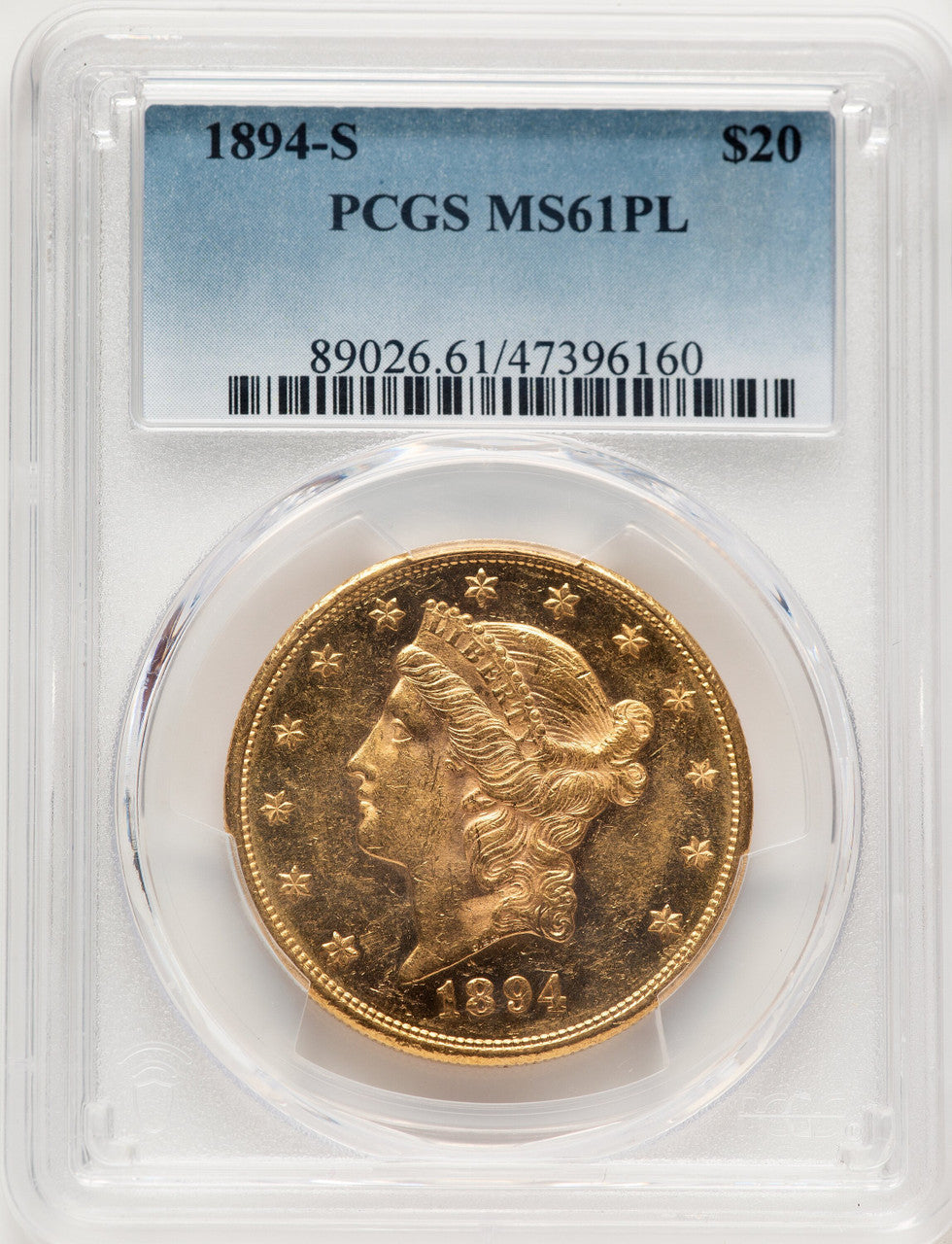 1894-S $20 PL Liberty Double Eagle PCGS MS61