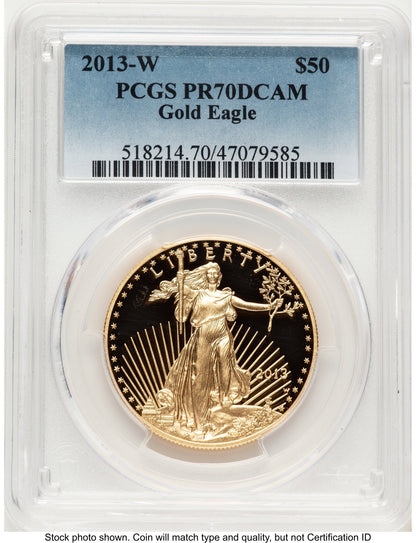 2013-W Proof Gold Eagle 1 oz Blue Gradient PCGS PR70