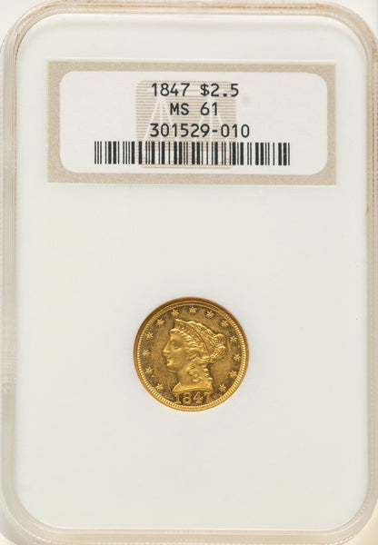 1847 $2.50 Liberty Quarter Eagle NGC MS61