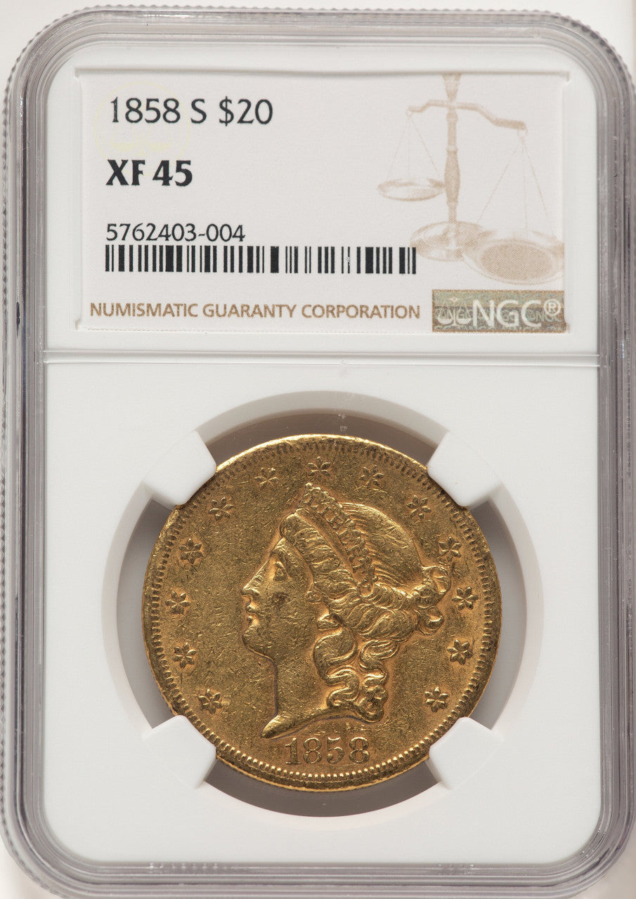 1858-S $20 Liberty Double Eagle NGC XF45