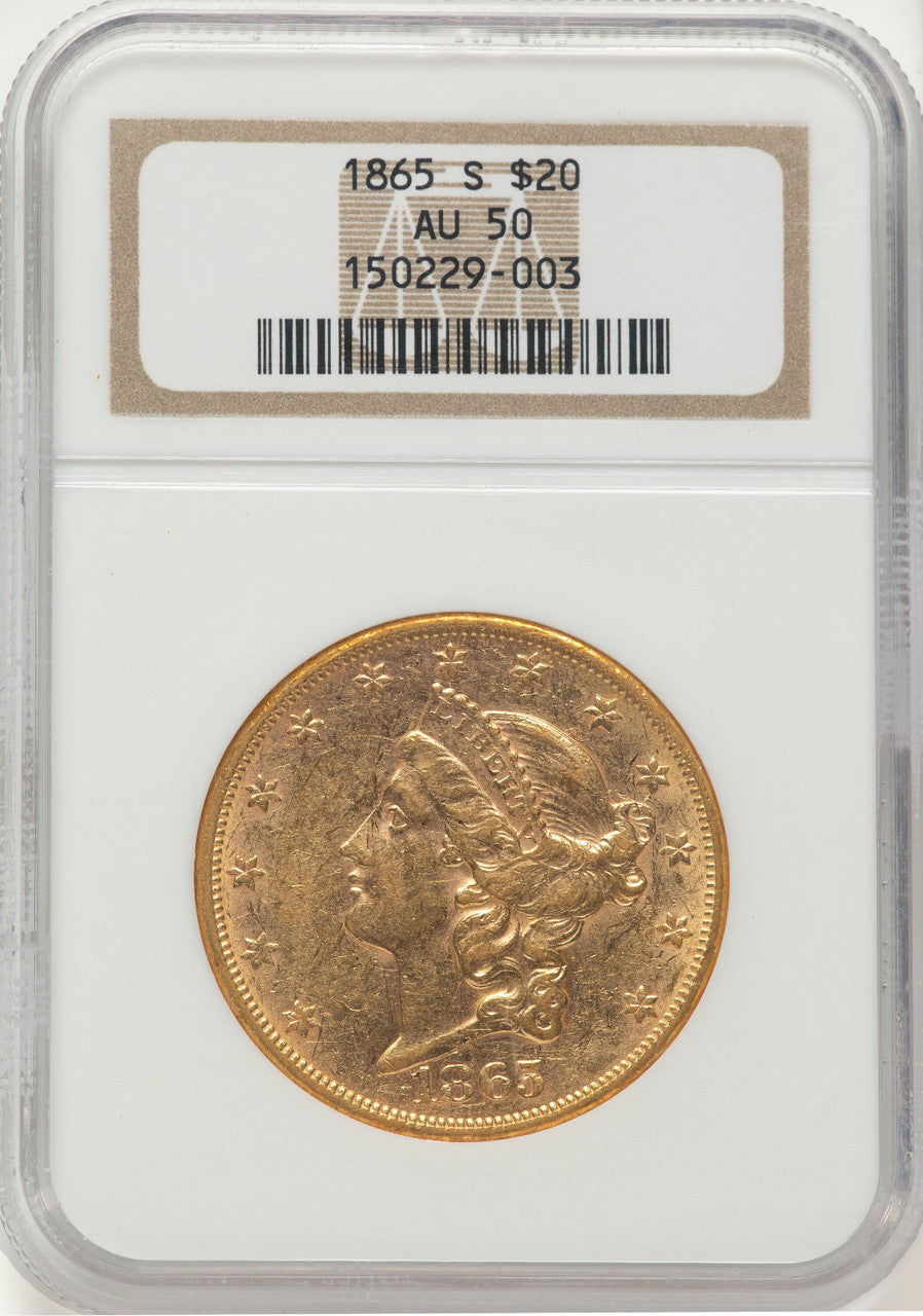 1865-S $20 Liberty Double Eagle NGC AU50