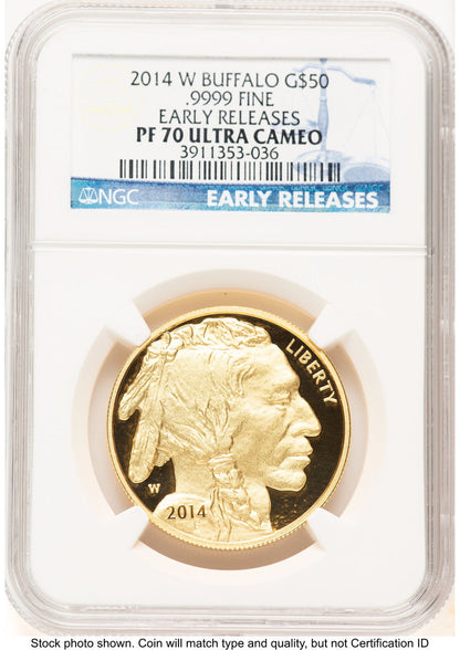 2014-W Proof Gold Buffalo 1 oz ER Blue NGC PF70