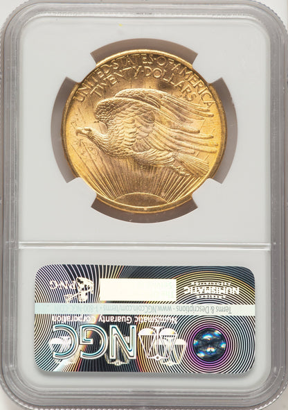 1908 $20 NO MOTTO Brown Label Saint-Gaudens Double Eagle NGC MS63+