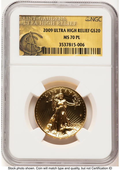 2009 G$20 Ultra High Relief PL Saint Gaudens Label NGC MS70