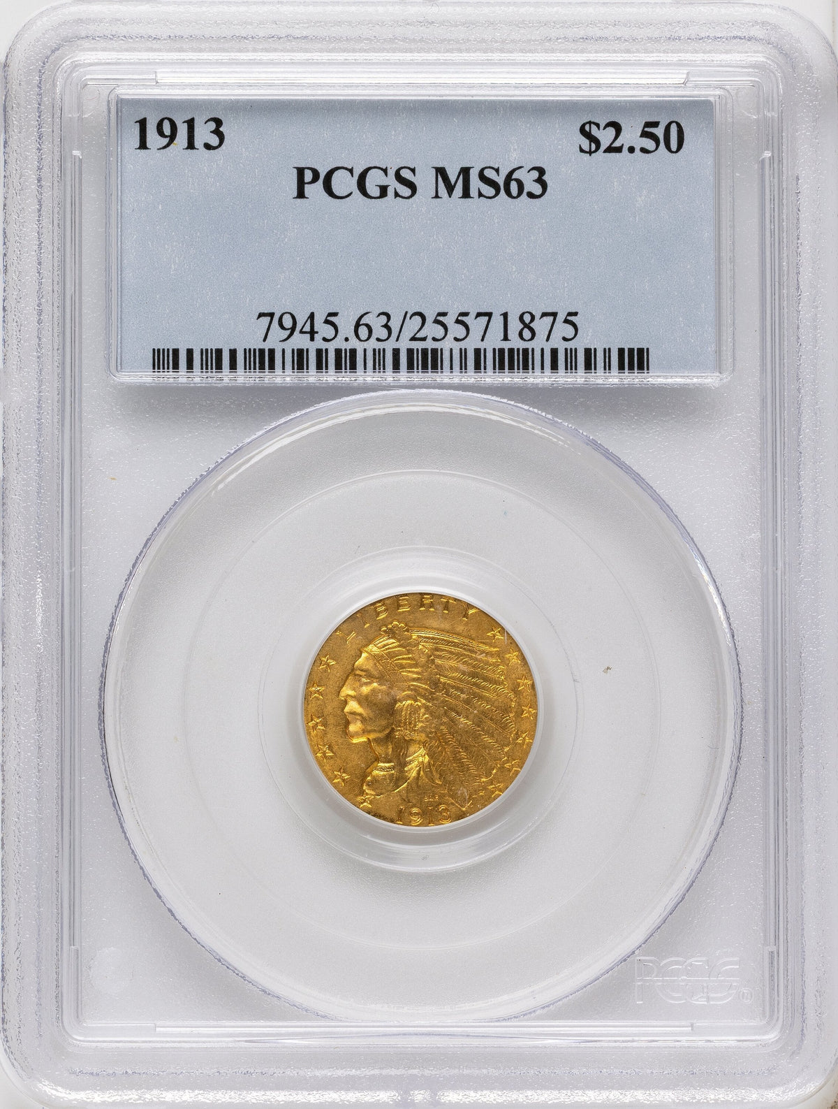 1913 $2.50 Indian Quarter Eagle PCGS MS63