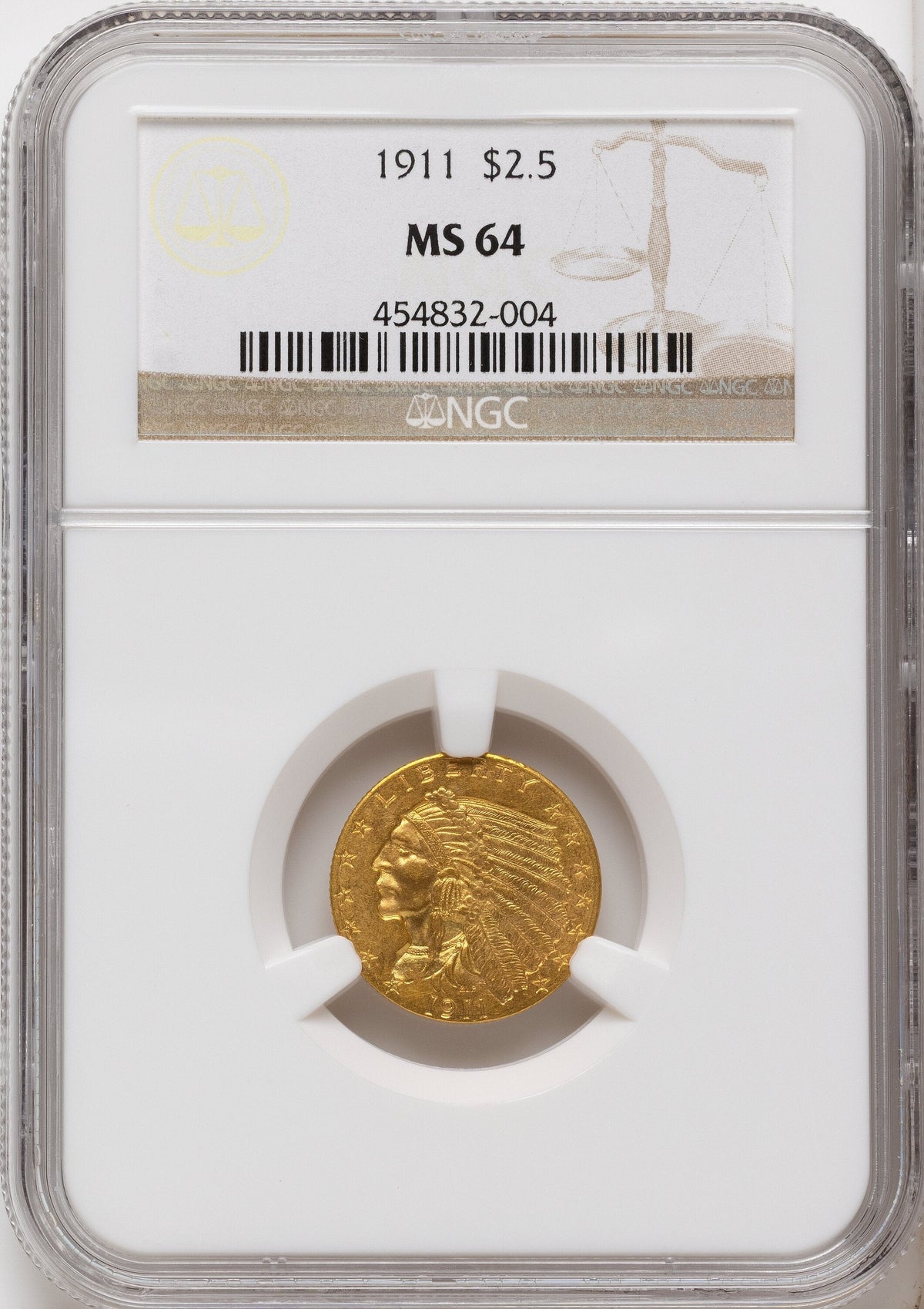 1911 $2.50 Indian Quarter Eagle NGC MS64