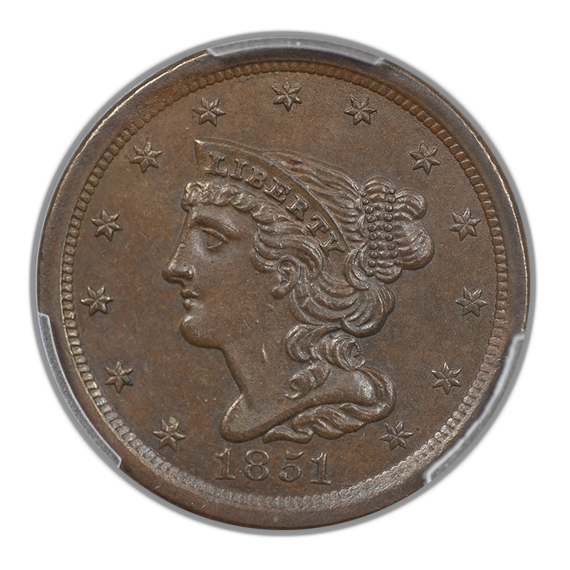 1851 Braided Hair Half Cent 1/2C PCGS MS61BN CAC