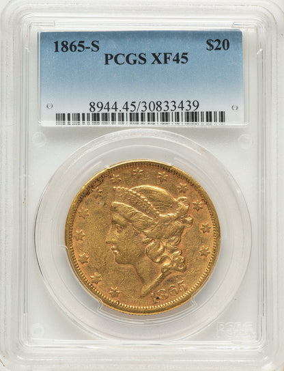 1865-S $20 Liberty Double Eagle PCGS XF45