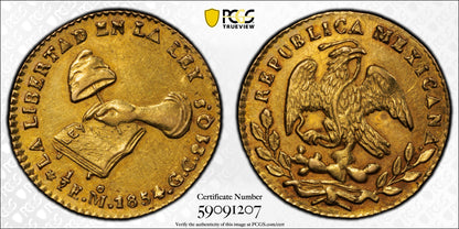 1854-Mo GC Mexico Gold 1/2E Escudo PCGS AU55